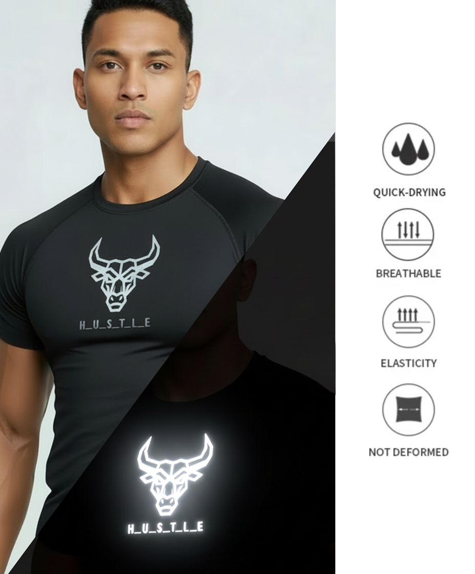 Hustle Compression Tee - Reflective Bull Edition